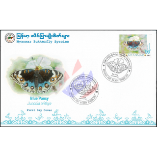 Schmetterlinge: Blaues Stiefmtterchen (Junonia orithya) -FDC(I)-