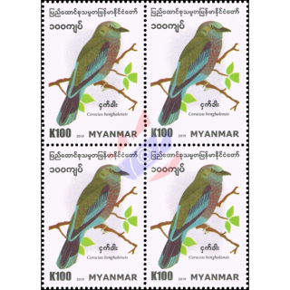 Vgel in Myanmar: Hinduracke (Coracias Benghalensis) -4er BLOCK- (**)
